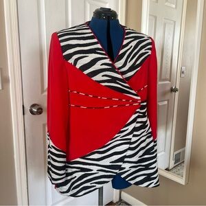 Vintage 1980s Lisa Rene’ red and black zebra print wrap blazer